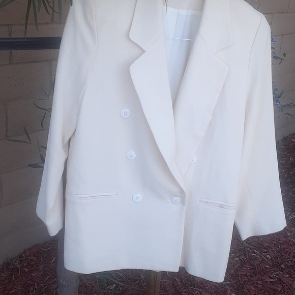 TALBOTS Petites Cream Ivory 100% Wool Blazer Double Breasted Suit jacket sz 12 ? - Picture 6 of 11